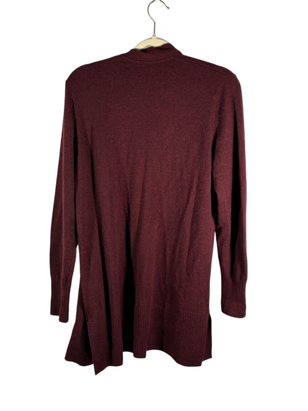 LL Bean Burgundy wine 100% Cashmere Open Front long line Cardigan Sweater Size L - Picture 3 of 9